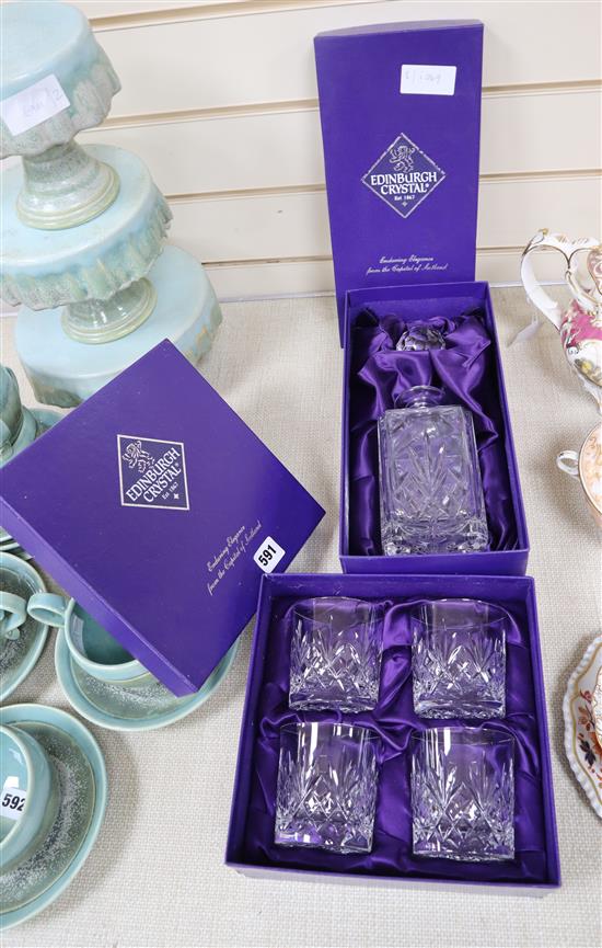 An Edinburgh crystal spirit decanter and four whisky goblets (boxed)